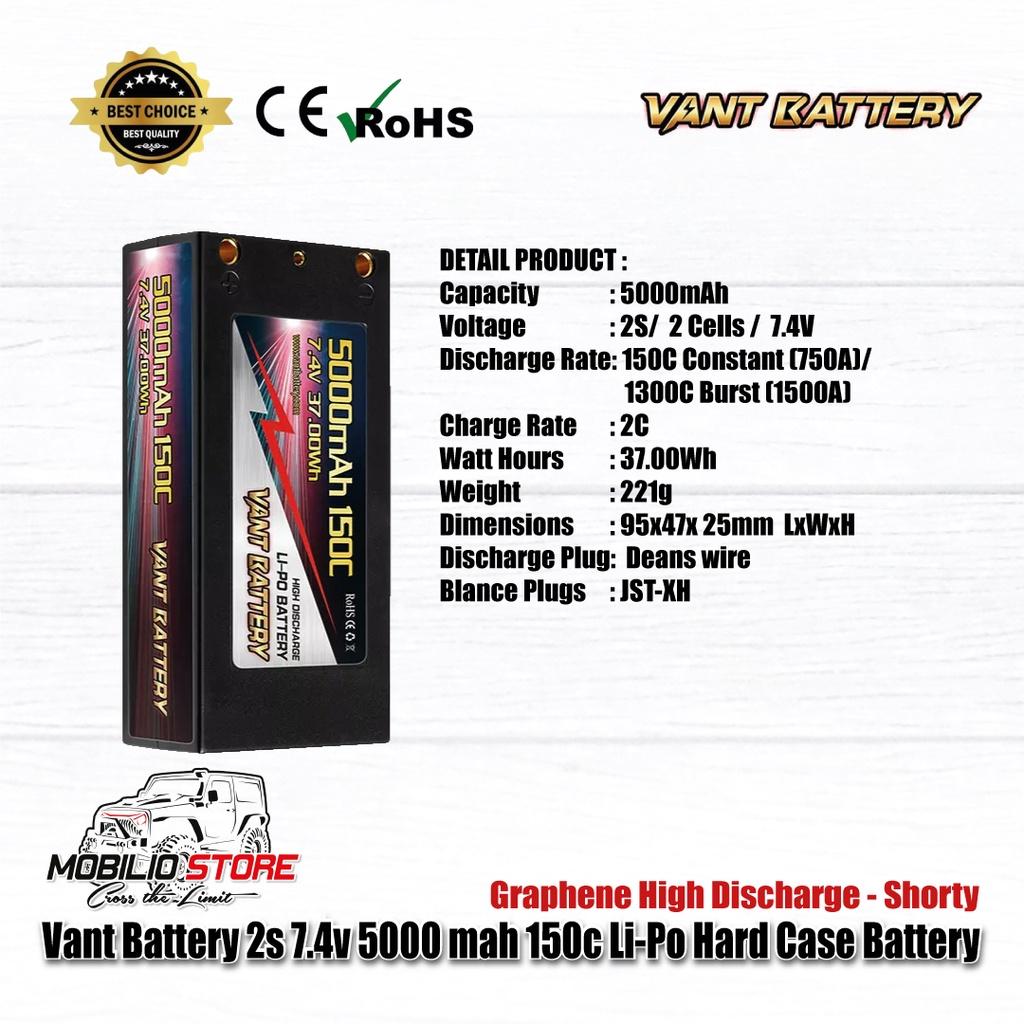 Vant Baterai 2S 7.4V 5000 mAh 150C Li-Po Graphene Casing Keras Baterai Pendek