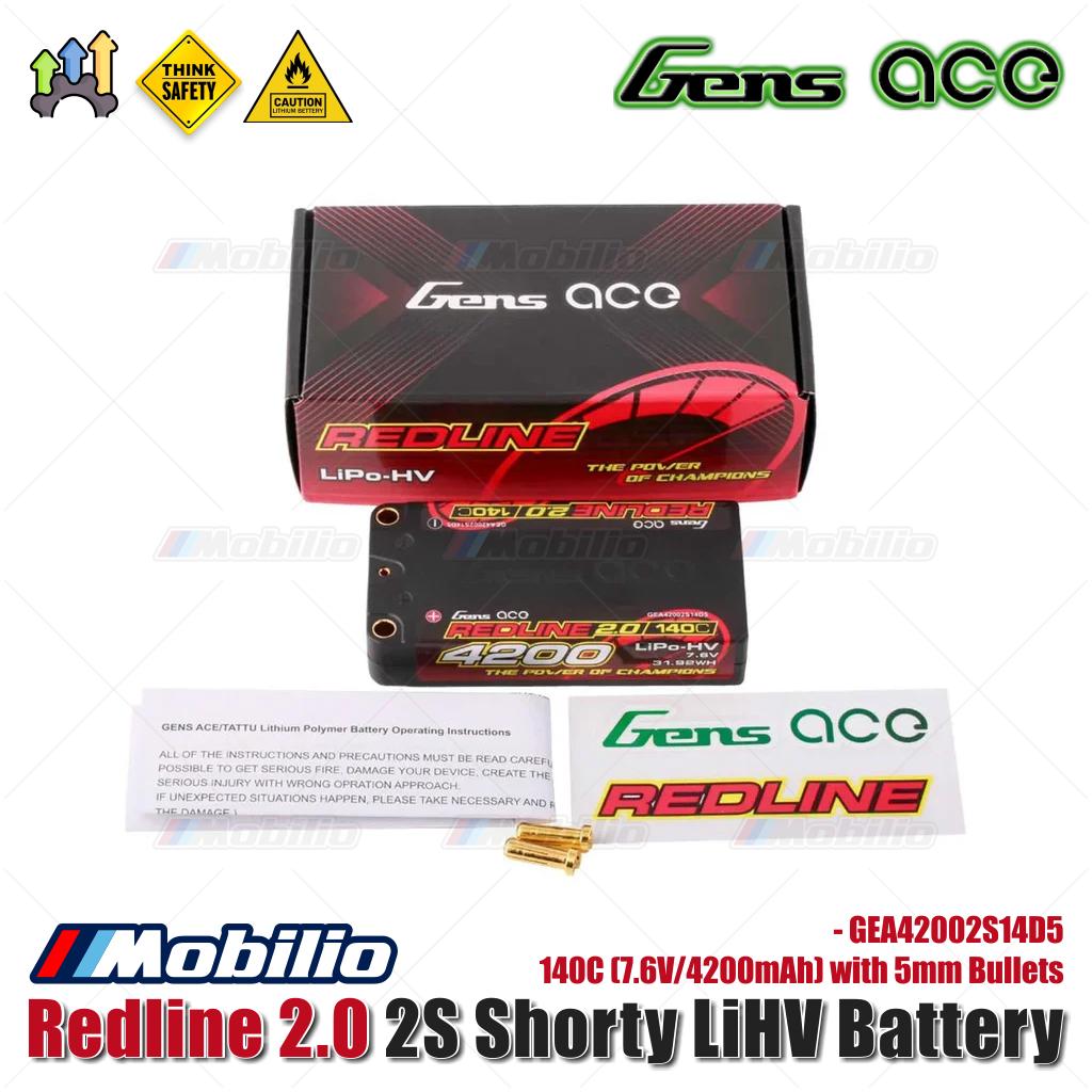 Baterai LiHV Gens Ace Redline 2.0 2S Shorty 140C (7.6V/4200mAh) dengan Bullet 5mm - GEA42002S14D5