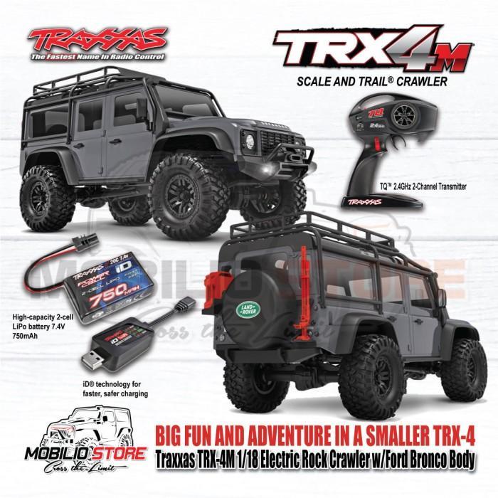 Traxxas 97054-1 TRX-4M 1/18 Mini Crawler Elektrik dengan Bodi Land Rover Defender Tanpa Klip