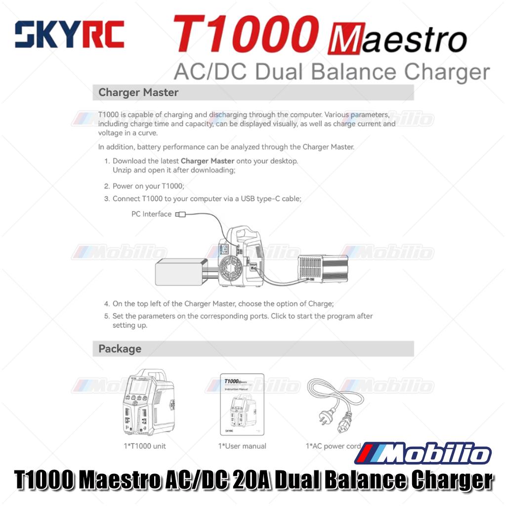 SKYRC T1000 Maestro Charger AC/DC 2A Pengisi Daya Ganda 450W 1000W 1-6S untuk Baterai LiFe NiMH NiCd