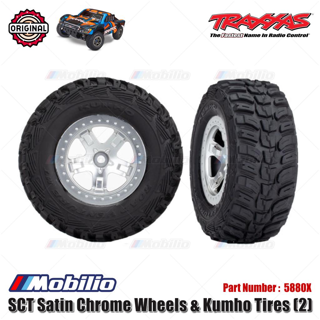 Traxxas Part #5880X SCT Satin Chrome Wheels & Kumho Tires (2)