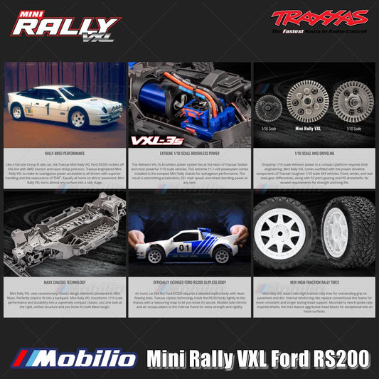 Traxxas 108046-1 Mini Rally VXL Ford RS200 Brushless Power System Clipless Body Fully Assembled RTR with TQi 2.4 GHz Radio System TSM