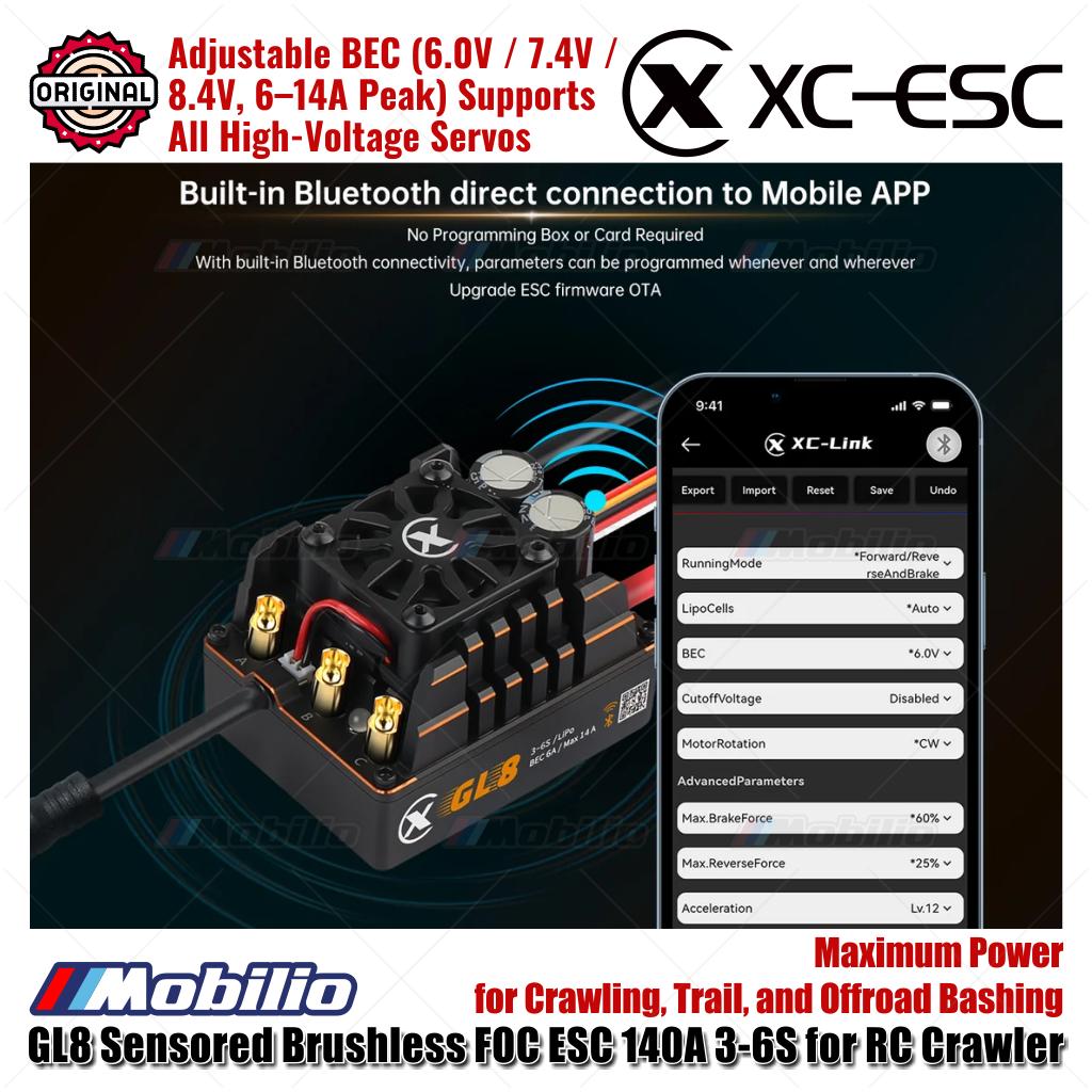 XC-ESC GL8 Sensored Brushless ESC 140A 3-6S untuk RC Crawler Trail dan Offroad Bashing