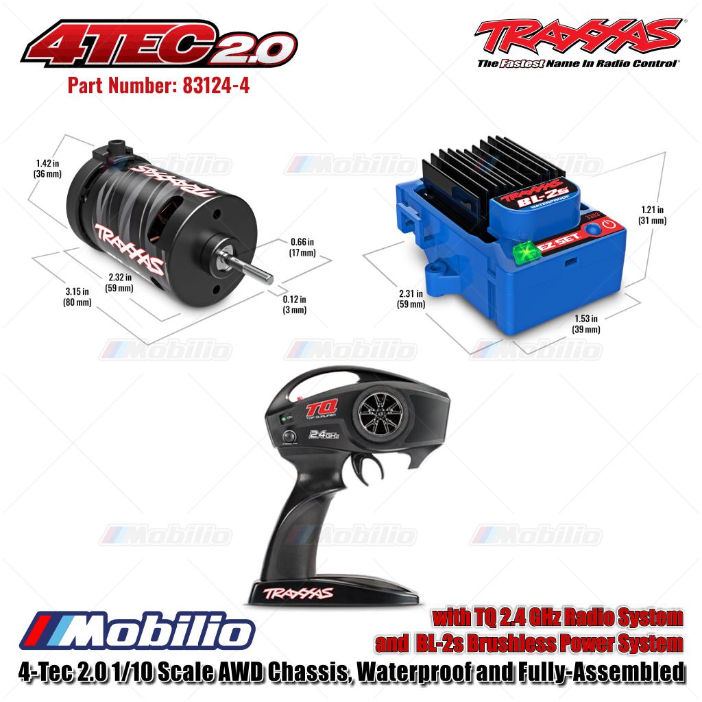 Traxxas 83124-4 4-Tec 2.0 1/10 Scale AWD Chassis Waterproof and Fully-Assembled with TQ 2.4 GHz Radio System and BL-2s Brushless Power System Remote Control Cars