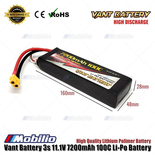 Vant Battery 11.1V 3S 7200mAh 100C Lithium Polymer LiPo Baterai RC Soft Case