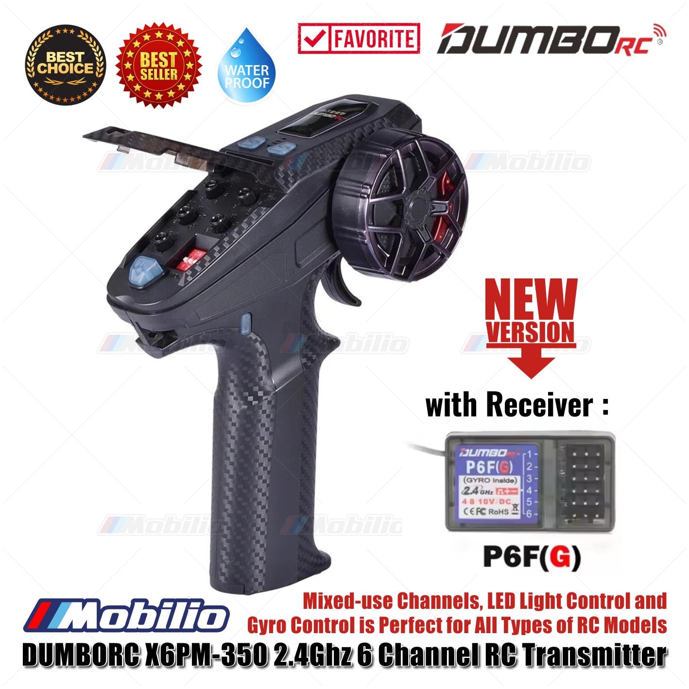 Dumborc X6PM-350 2.4GHz 6CH Radio Transmitter RC with P6F P6FG Receiver for RC Vehicle Car Boat Tank Model Parts Portable Remote Controller