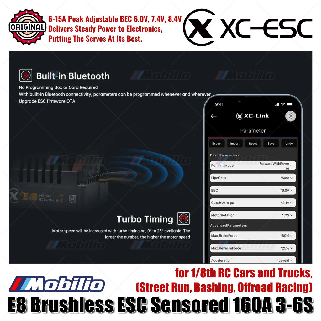 ESC Tanpa Sikat XC-ESC E8 Sensored 160A 3-6S untuk Mobil RC dan Truk 1/8 Skala Street Run Bashing Offroad Racing