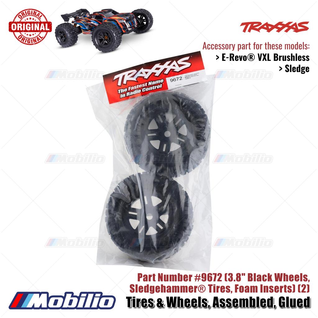 Traxxas Part #9672 Tires & Wheels Assembled Glued Black Sledgehammer Tire RC Sledge 1/8 Scale Off-Road