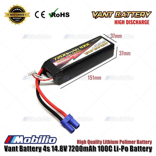 Vant Battery 4S 14.8V 7200 mAh 100C Lithium Polymer Soft Case Battery