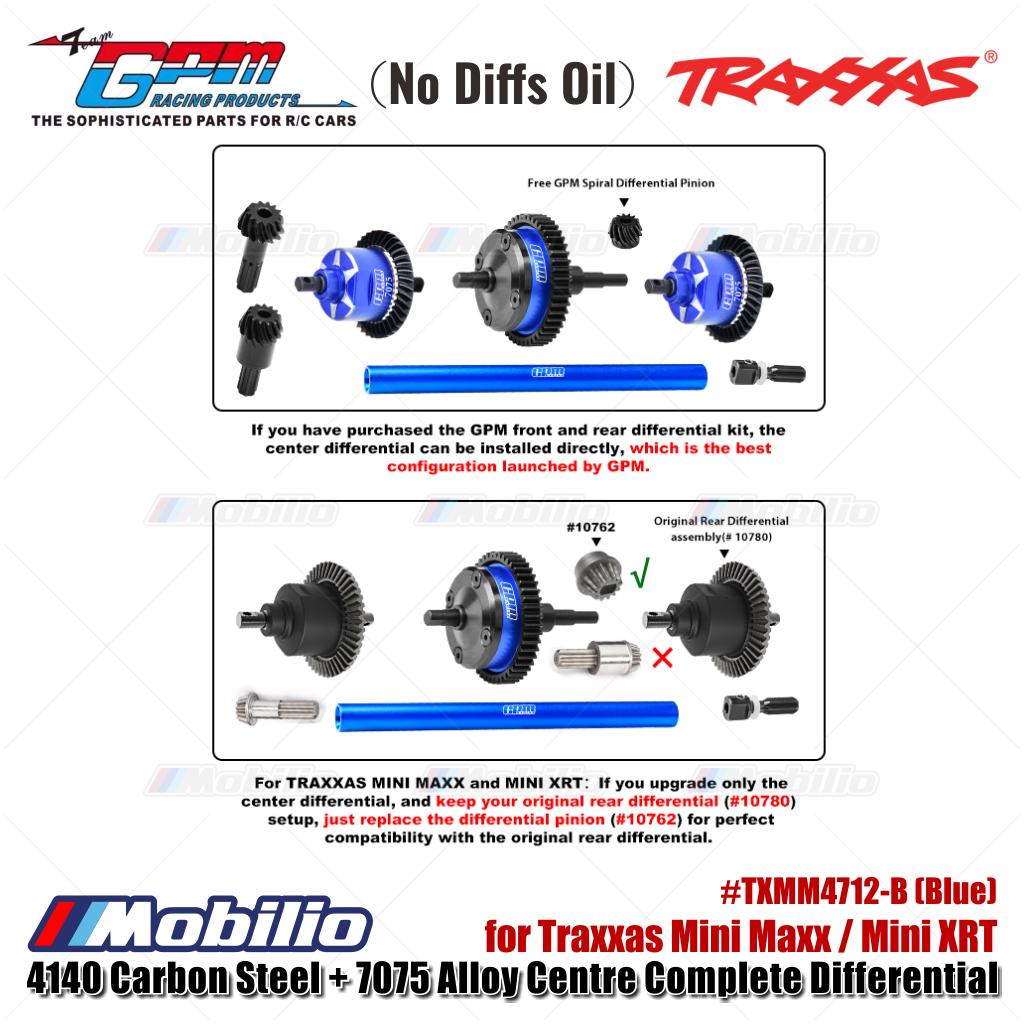 GPM Part #TXMM4712-B 4140 Carbon Steel + 7075 Alloy Centre Complete Differential for Traxxas Mini Maxx / Mini XRT Upgrade