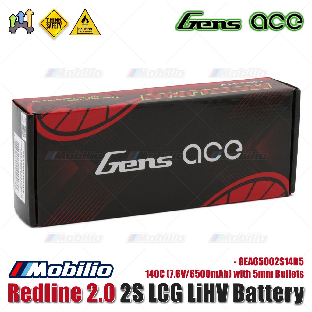Baterai LiHV Gens Ace Redline 2.0 2S LCG 140C (7.6V/6500mAh) dengan Bullet 5mm - GEA65002S14D5