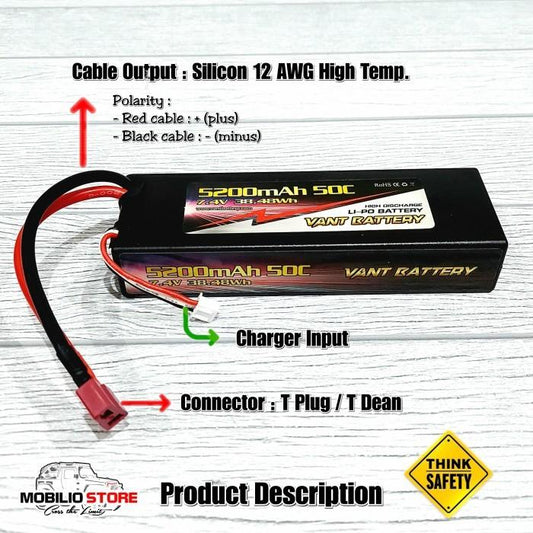 Vant Battery Lipo 2S 7.4 Volt 5200 mAh 50C Baterai RC Lithium Polimer