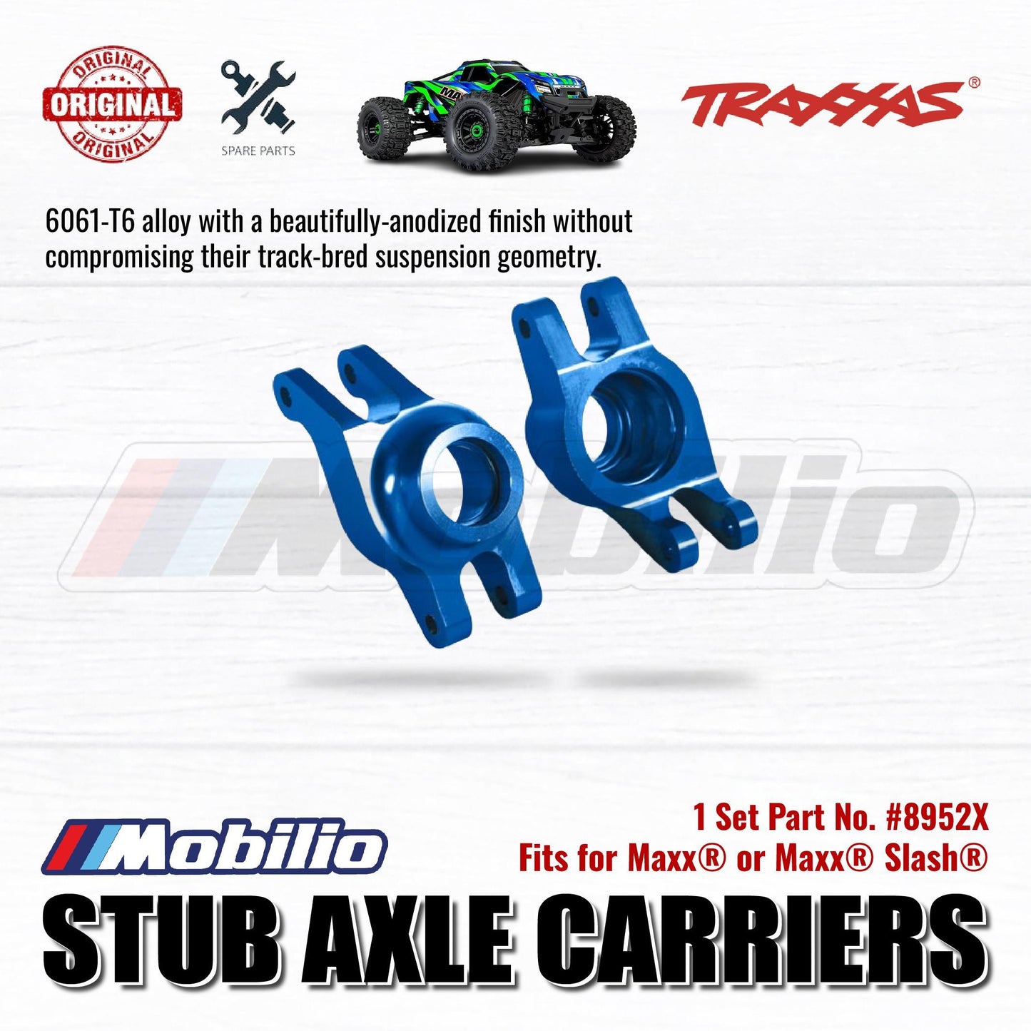 Traxxas Part #8952X Carriers Stub Axle Blue-anodized Rear for RC Slash Maxx Truck