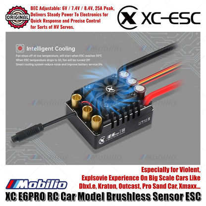 XC-ESC E6 PRO Brushless Sensored ESC untuk Mobil RC LiPo 3-8S 300A Berkelanjutan BEC 8A Puncak 25A