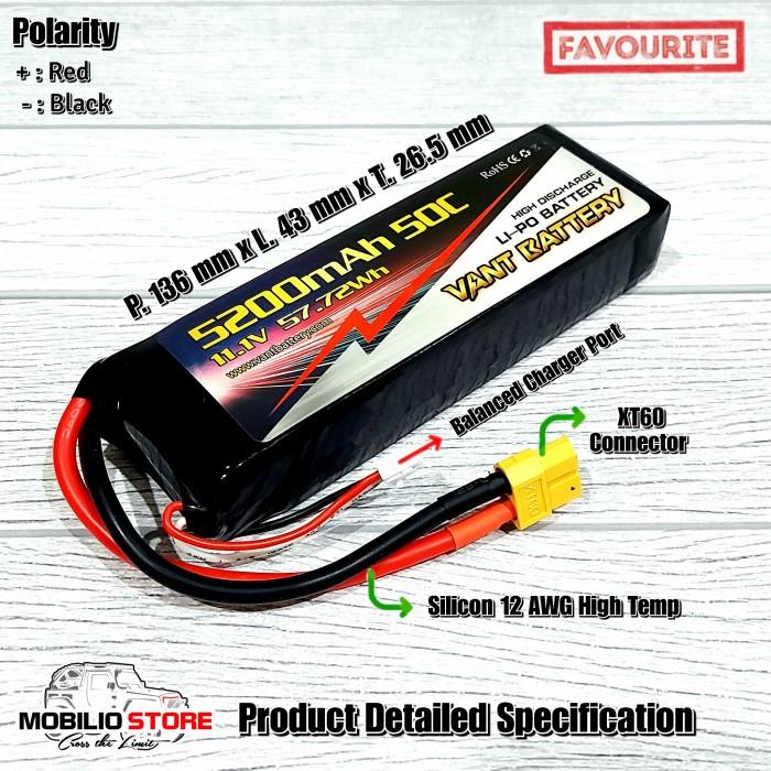 Baterai Lipo Vant 3s 11,1 Volt 5200 mAh 50C Lithium Polimer
