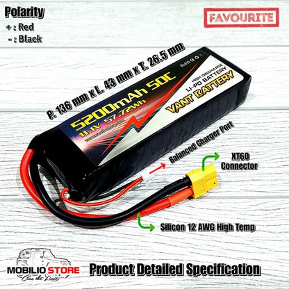 Baterai Lipo Vant 3s 11,1 Volt 5200 mAh 50C Lithium Polimer