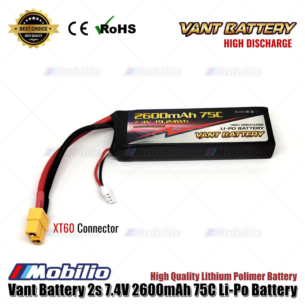 Baterai LiPo Vant 7.4V 2S 2600mAh 75C Lithium Polimer RC Soft Case