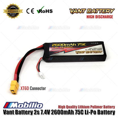 Baterai LiPo Vant 7.4V 2S 2600mAh 75C Lithium Polimer RC Soft Case