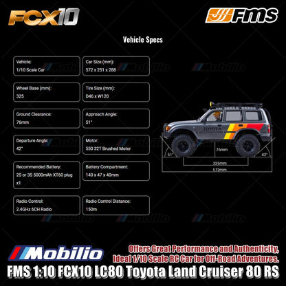 Mobil RC FMS 1:10 FCX10 LC80 Toyota Land Cruiser 80 RS untuk Petualangan Off-Road Crawler