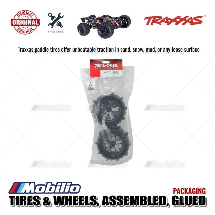 Traxxas Part #4175 Tires & Wheels Assembled Glued All-Star Black Chrome Wheels Paddle Tires Foam Inserts RC Hoss Stampede Rustler
