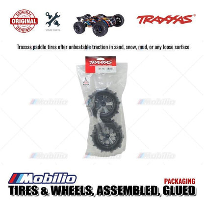 Traxxas Part #4175 Tires & Wheels Assembled Glued All-Star Black Chrome Wheels Paddle Tires Foam Inserts RC Hoss Stampede Rustler