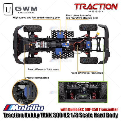 Traction Hobby TANK 300 HS 1/8 Skala Bodi Keras TANK300-HS RC Mobil Crawler Petualangan RTR Remote Control