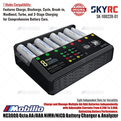SkyRC NC3000 Pengisi Daya & Penganalisis Baterai NiMH/NiCD Octa AA/AAA SK-100228-01