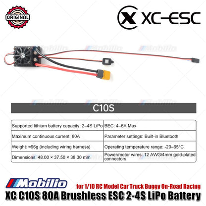 XC-ESC C10S 80A Brushless ESC Mendukung Baterai Lipo 2~4S untuk Mobil Model RC 1/10 Truk Buggy Balap On-Road
