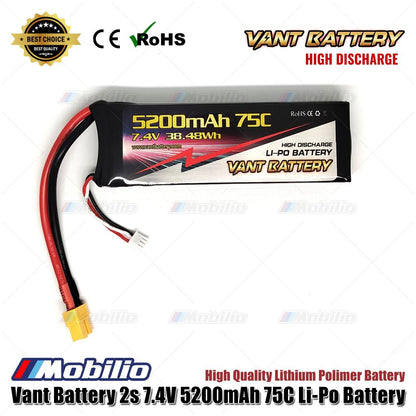 Baterai Vant 7.4V 2S 5200mAh 75C Lithium Polymer LiPo RC Soft Case