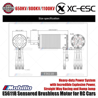 Motor Tanpa Sensor Brushless XC-ESC E56118 650KV/800KV/1100KV 6–12S untuk Truk Off-Road 1/5 RC Kursus Singkat