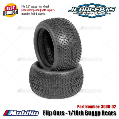 JConcepts #3038-02 Flip Outs - 1/10th Buggy Rears Tire Green Compound Fits 2.2" Buggy Rear Wheel