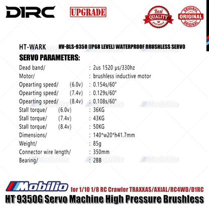 D1RC Steering Gear HT 9350G Servo Machine Tekanan Tinggi Brushless Tahan Air untuk 1/10 1/8 RC Crawler Adventure