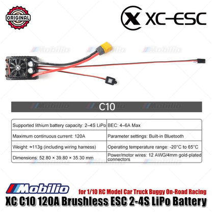 XC-ESC C10 120A Brushless ESC Baterai LiPo 2-4S untuk Mobil Model RC 1/10 Truk Buggy Balap On-Road