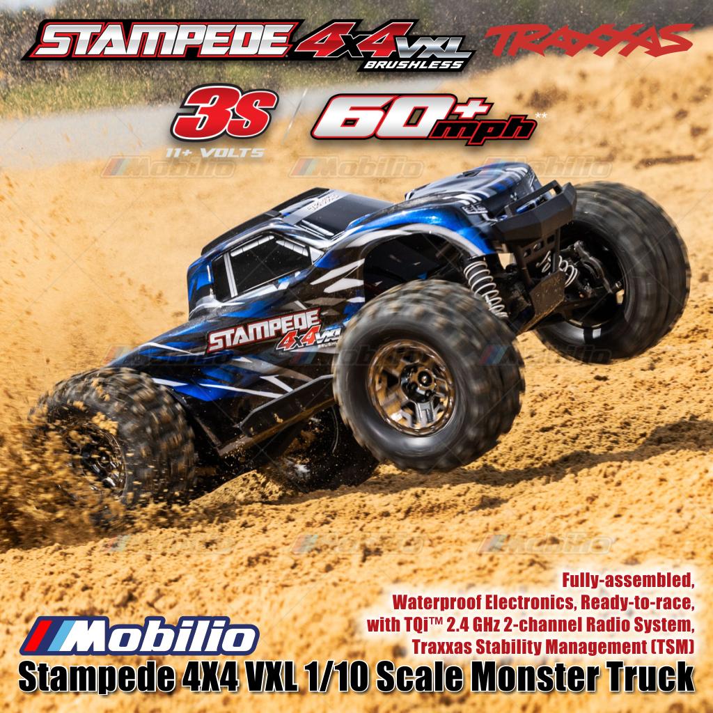 Traxxas 90376-4 Stampede VXL 1/10 Skala 4X4 Truk Monster Rakitan Penuh Tahan Air RTR dengan TQi TSM