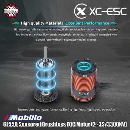 Motor FOC Tanpa Sikat XC-ESC GL550 Sensor (2~3S/3300KV) untuk Mobil Crawler Skala 1/8, 1/10 Petualangan dengan Torsi Kecepatan Rendah yang Kuat dan Tahan Air IP67