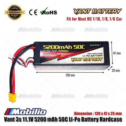 Vant Battery LiPo 3S 11.1 Volt 5200mAh 50C Baterai Li-Po Hard Case