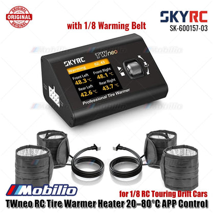 SkyRC #SK-600157 TWneo RC Penghangat Ban Pemanas 20–80℃ Kontrol Suhu 4 Roda Independen Kontrol Aplikasi untuk Ban Balap Mobil On-Road RC Skala 1/8 & 1/10