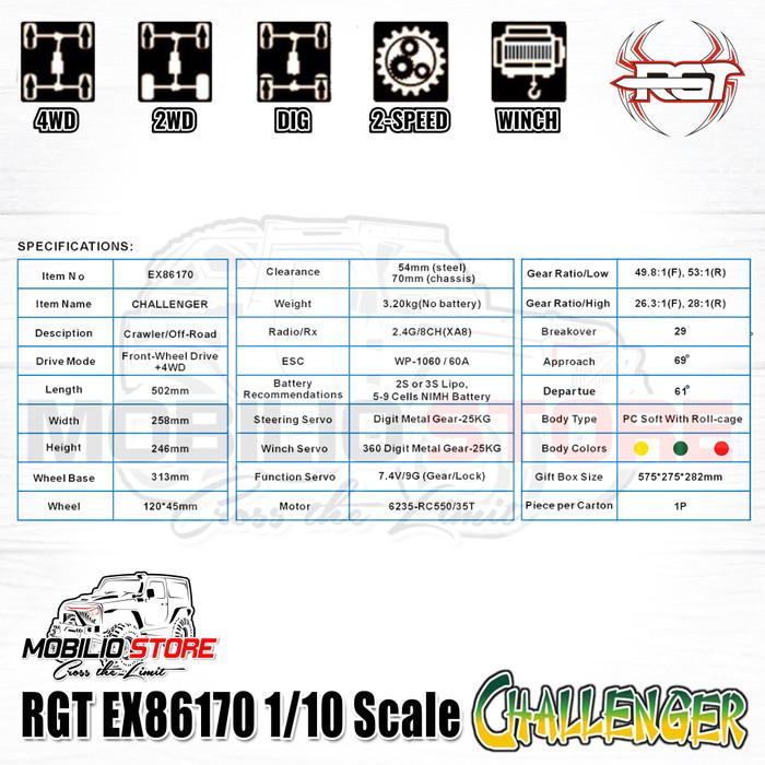 RGT EX86170 Challenger 1/10 Skala 2.4G 2-Kecepatan FWD/4WD Mobil RC Crawler