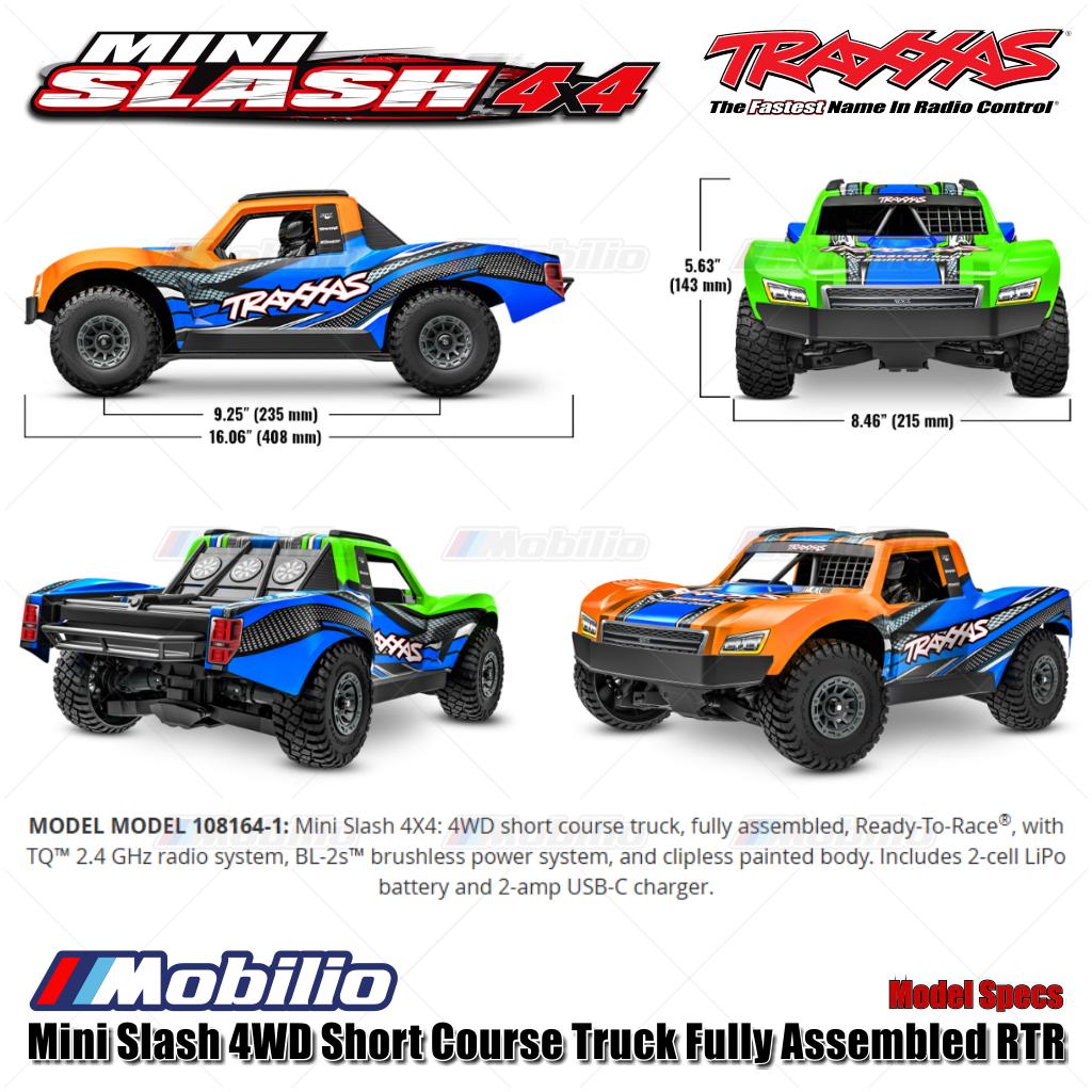 Traxxas 108164-1 Mini Slash 4WD Short Course Truck Rakitan Lengkap RTR Body Tanpa Klip Sistem Tenaga Brushless TQ 2.4GHz BL-2S