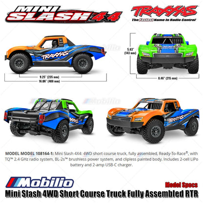Traxxas 108164-1 Mini Slash 4WD Short Course Truck Rakitan Lengkap RTR Body Tanpa Klip Sistem Tenaga Brushless TQ 2.4GHz BL-2S