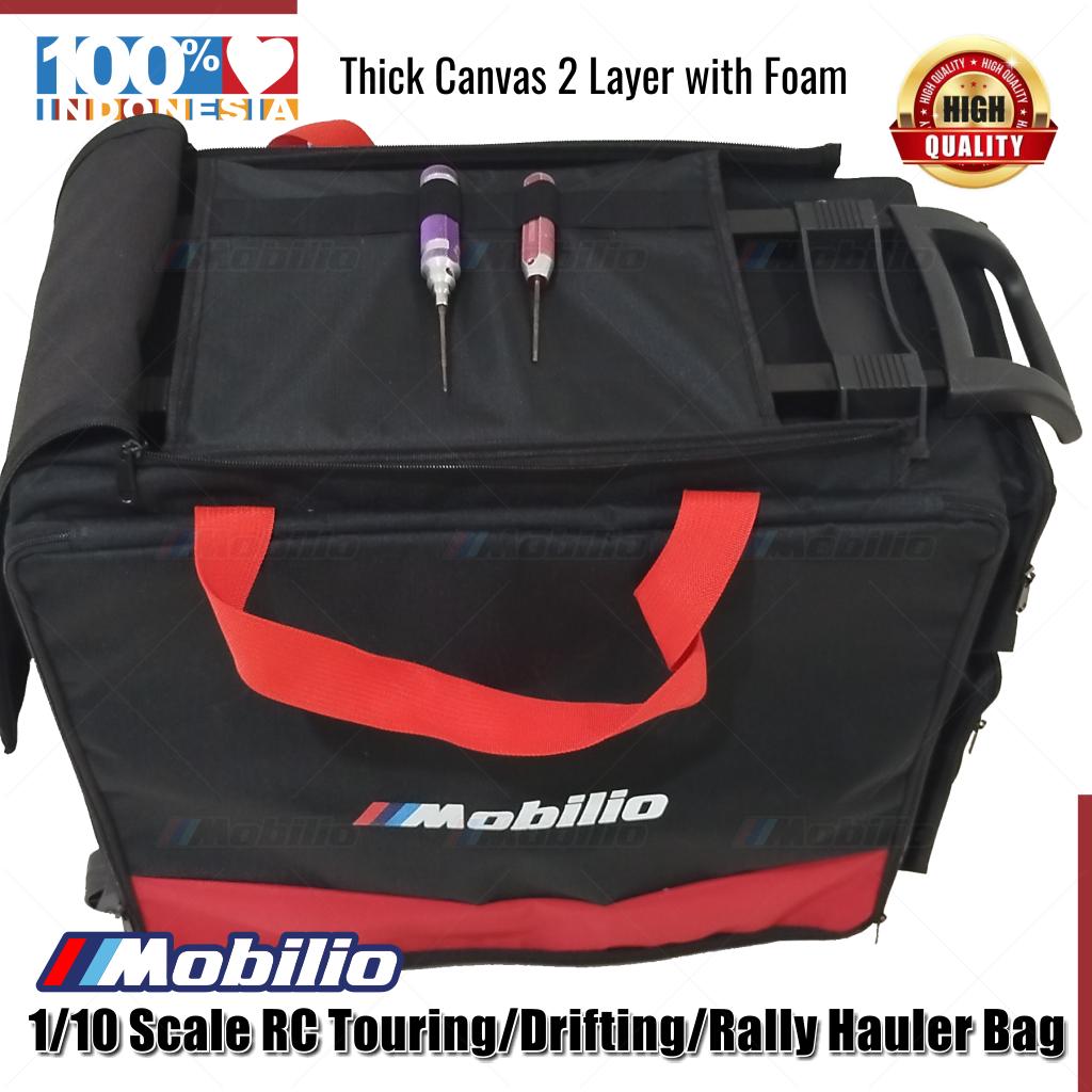 Mobilio Tas Koper 1/10 Scale RC Touring Drifting Rally Hauler Bag with 4 Inner Box Fits 2 Cars Remote Charger and 4 Additional Pockets for tools