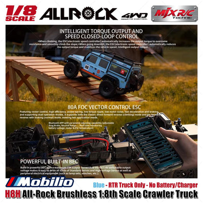 MJX H8H All-Rock Brushless 1:8th Scale Crawler Truck AllRock 4WD Biru RTR