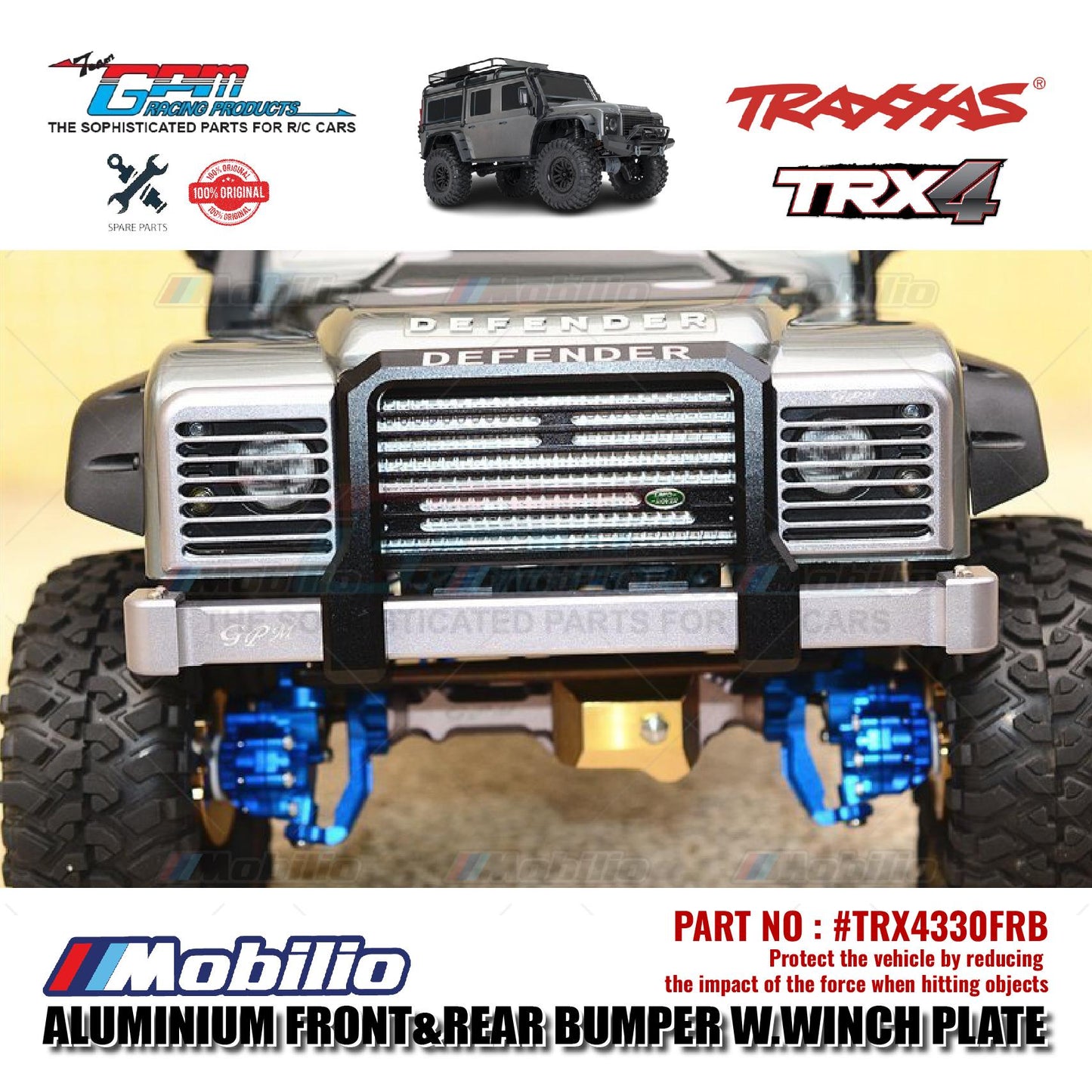 GPM Part #TRX4330FRB Aluminium Front and Rear Bumper with Winch Plate Traxxas TRX-4 Defender Trail Crawler