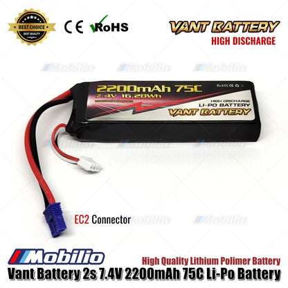 Vant Battery 2S 7.4V 2200 mAh 75 C Lithium Polymer Soft Case Battery
