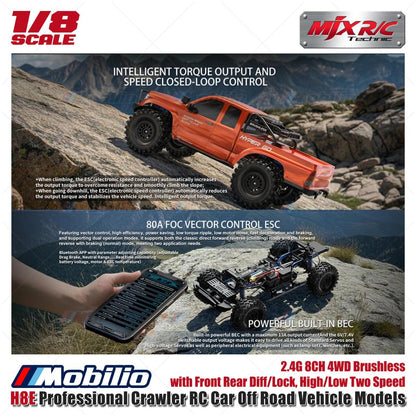 MJX H8E Mobil RC Perangkak Profesional Model Kendaraan Off Road Skala 1/8 2.4G 8CH 4WD Sistem FOC Tanpa Sikat