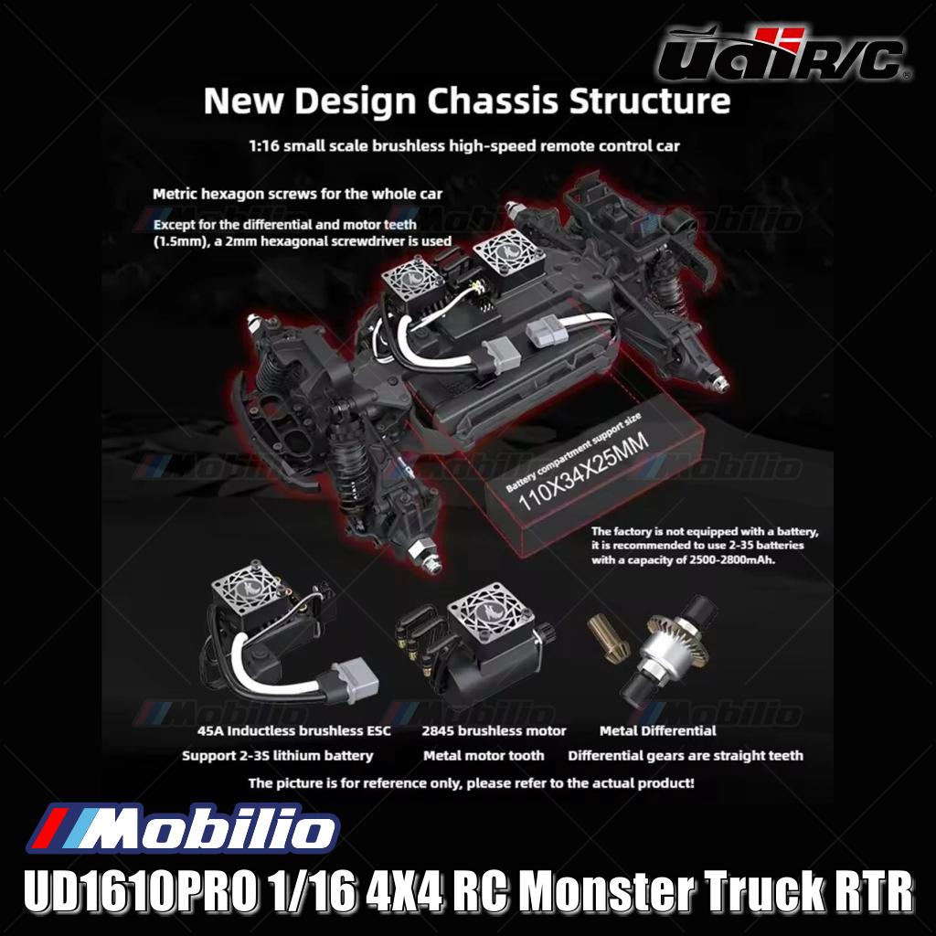 UDIR/C UD1610PRO 1/16 4X4 RC Monster Truck 2S/3S Compatible 3800KV Brushless Power System RTR