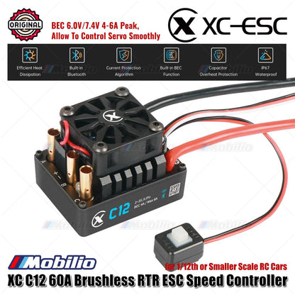 ESC Pengontrol Kecepatan Tanpa Sensor Tanpa Kuas XC-ESC C12 60A RTR untuk Mobil RC Skala 1/12 atau Lebih Kecil