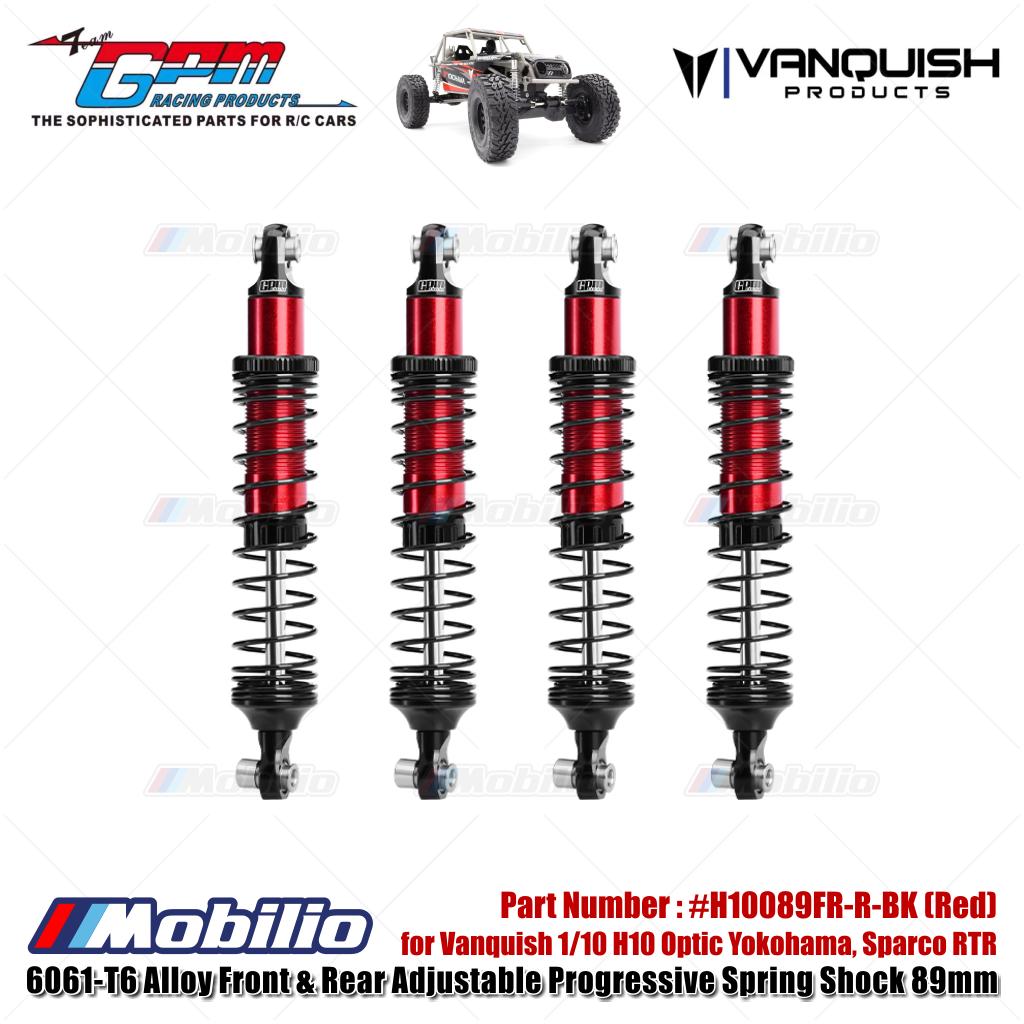 GPM Part #H10089FR 6061-T6 Alloy Front & Rear Adjustable Progressive Spring Shock 89mm for Vanquish 1/10 H10 Optic Yokohama Sparco RTR