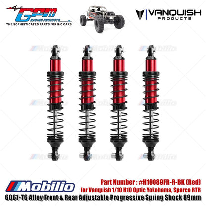 GPM Part #H10089FR 6061-T6 Alloy Front & Rear Adjustable Progressive Spring Shock 89mm for Vanquish 1/10 H10 Optic Yokohama Sparco RTR