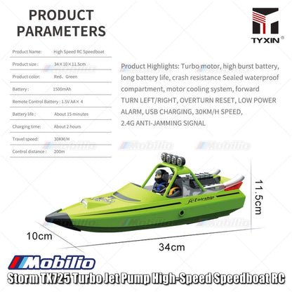 Storm TX725 Turbo Jet Pump High-Speed Speedboat RC Boat One Click Reset (Not Afraid of Flipping)